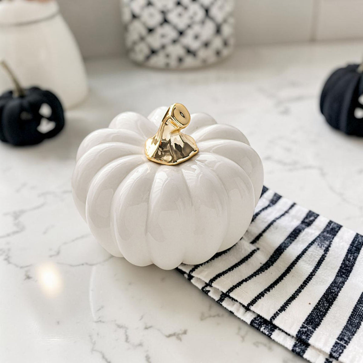 White Luxe Ceramic Pumpkin Decor