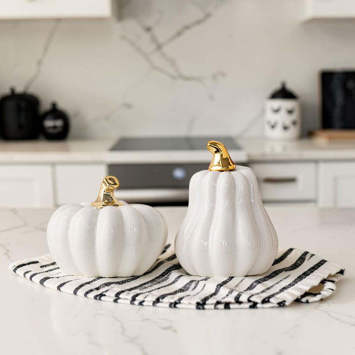 White Luxe Ceramic Pumpkin Decor