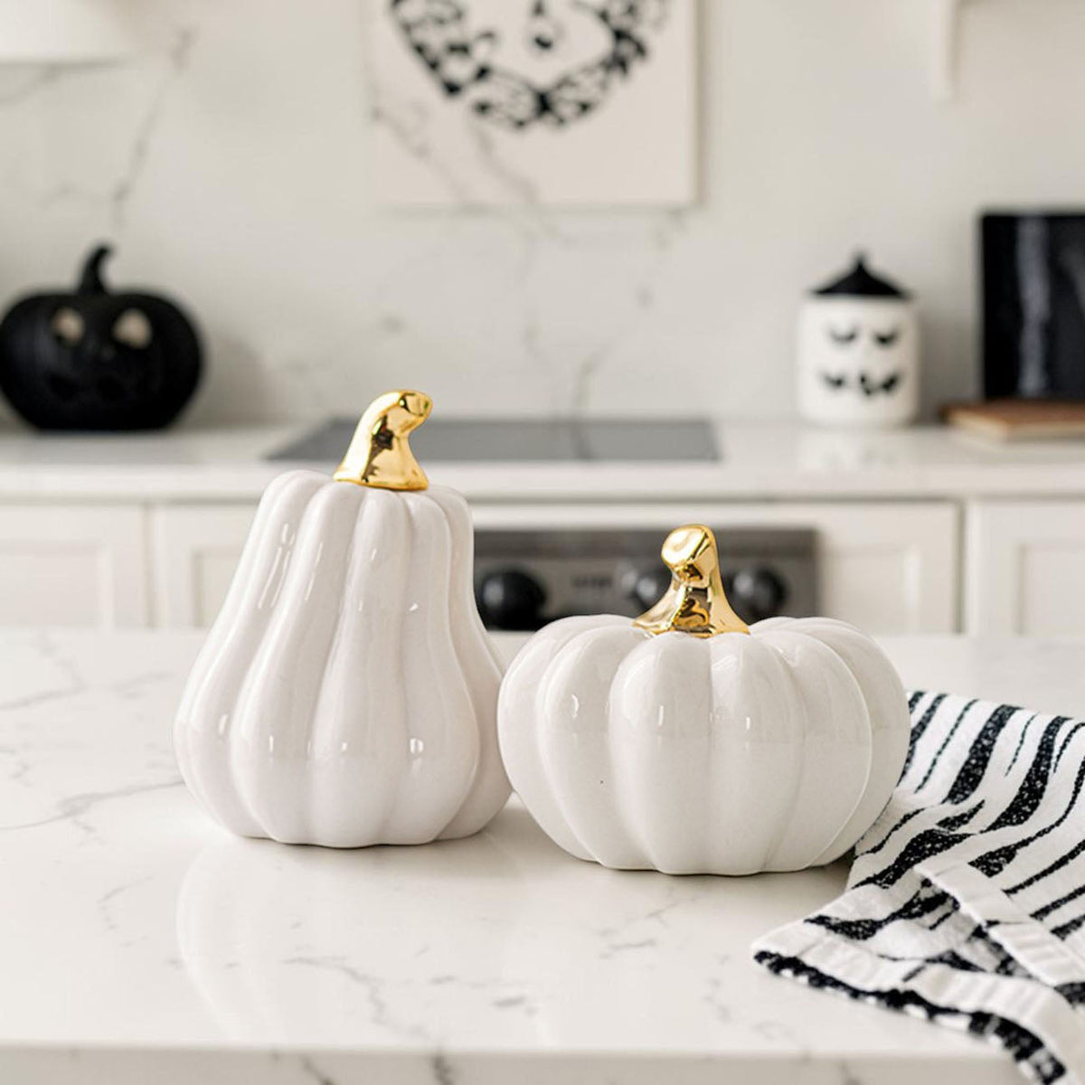 White Luxe Ceramic Pumpkin Decor
