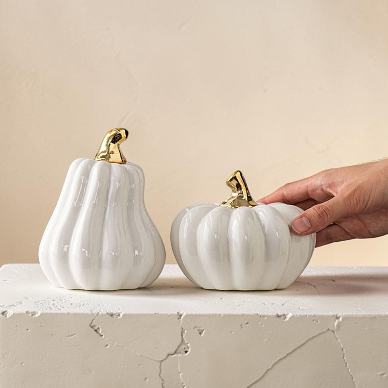 White Luxe Ceramic Pumpkin Decor