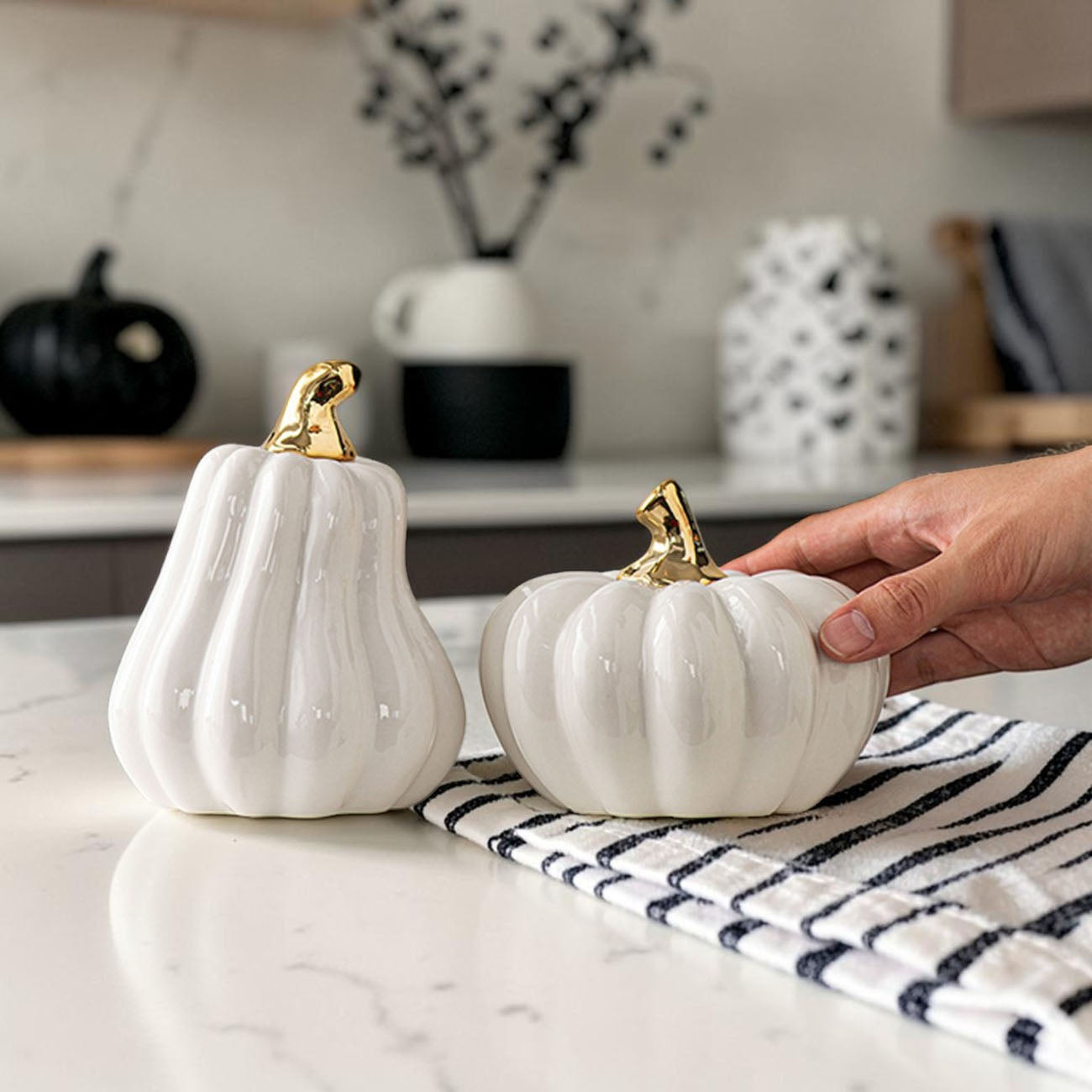 White Luxe Ceramic Pumpkin Decor