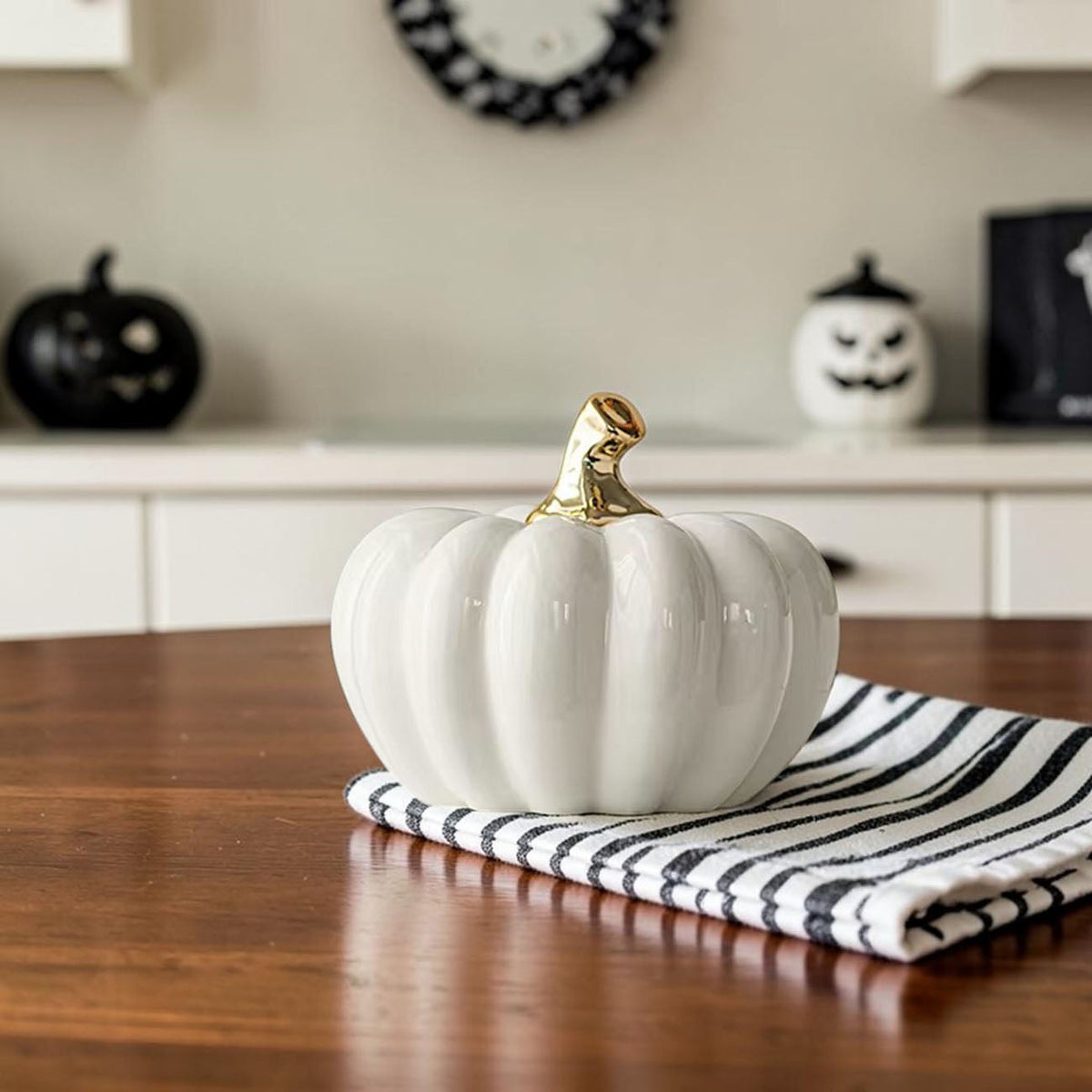 White Luxe Ceramic Pumpkin Decor