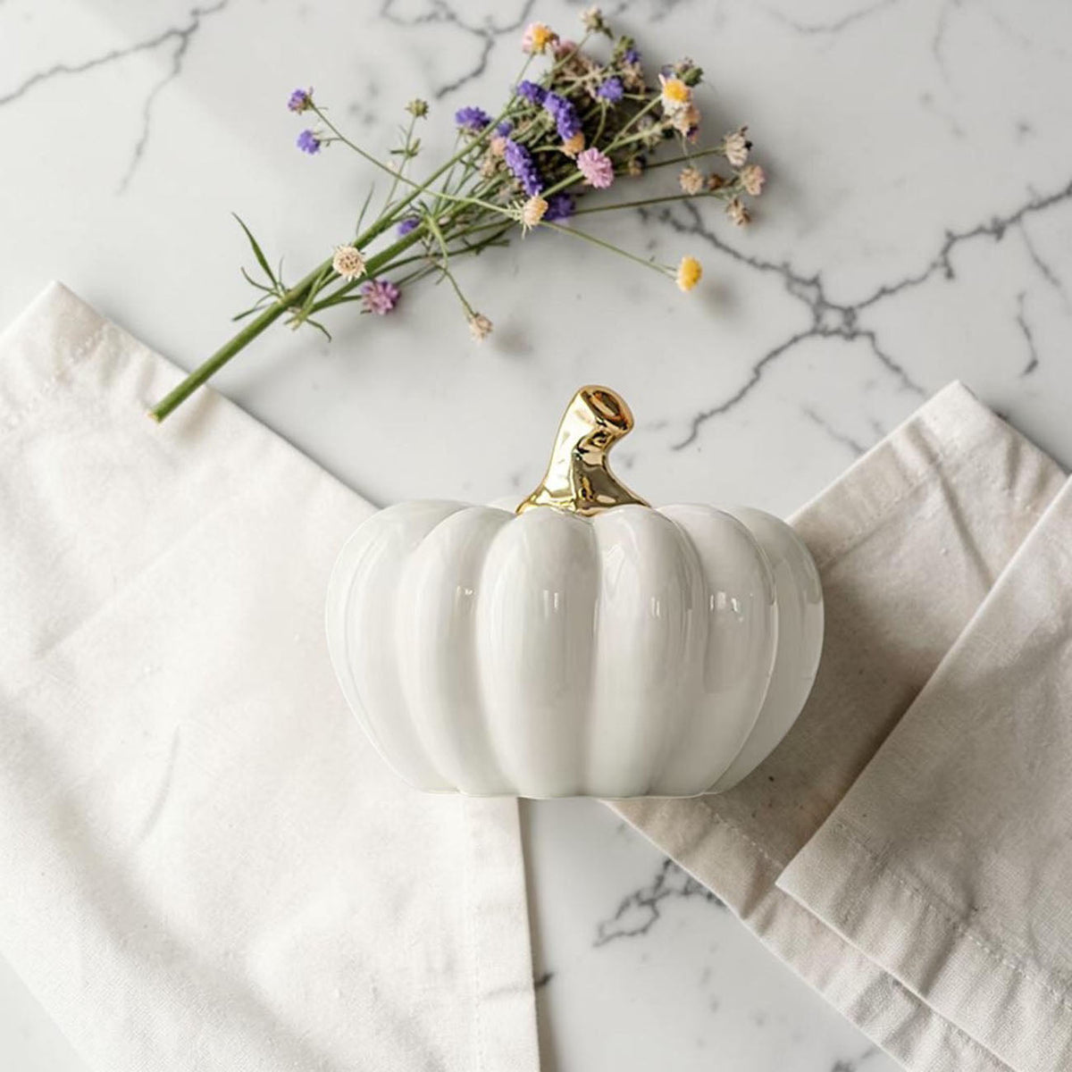 White Luxe Ceramic Pumpkin Decor