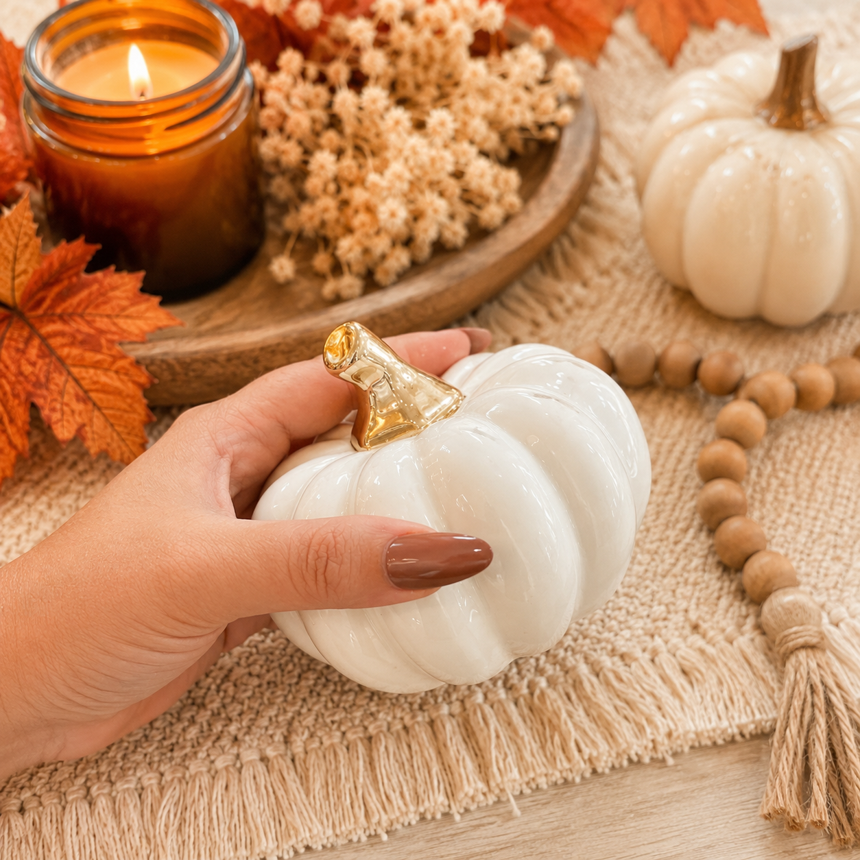 White Luxe Ceramic Pumpkin Decor