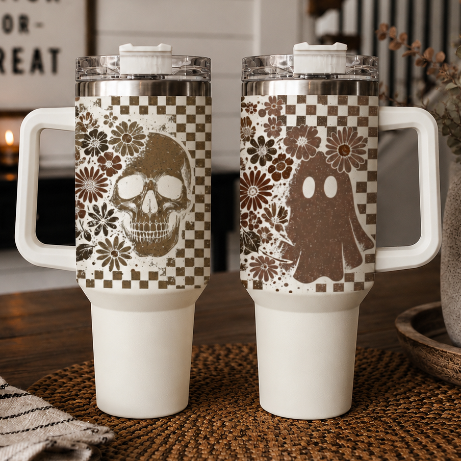 Retro Ghost Skull 40oz Tumbler