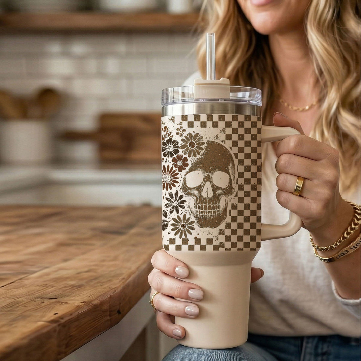 Retro Ghost Skull 40oz Tumbler