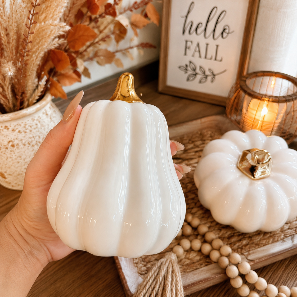 White Luxe Ceramic Pumpkin Decor