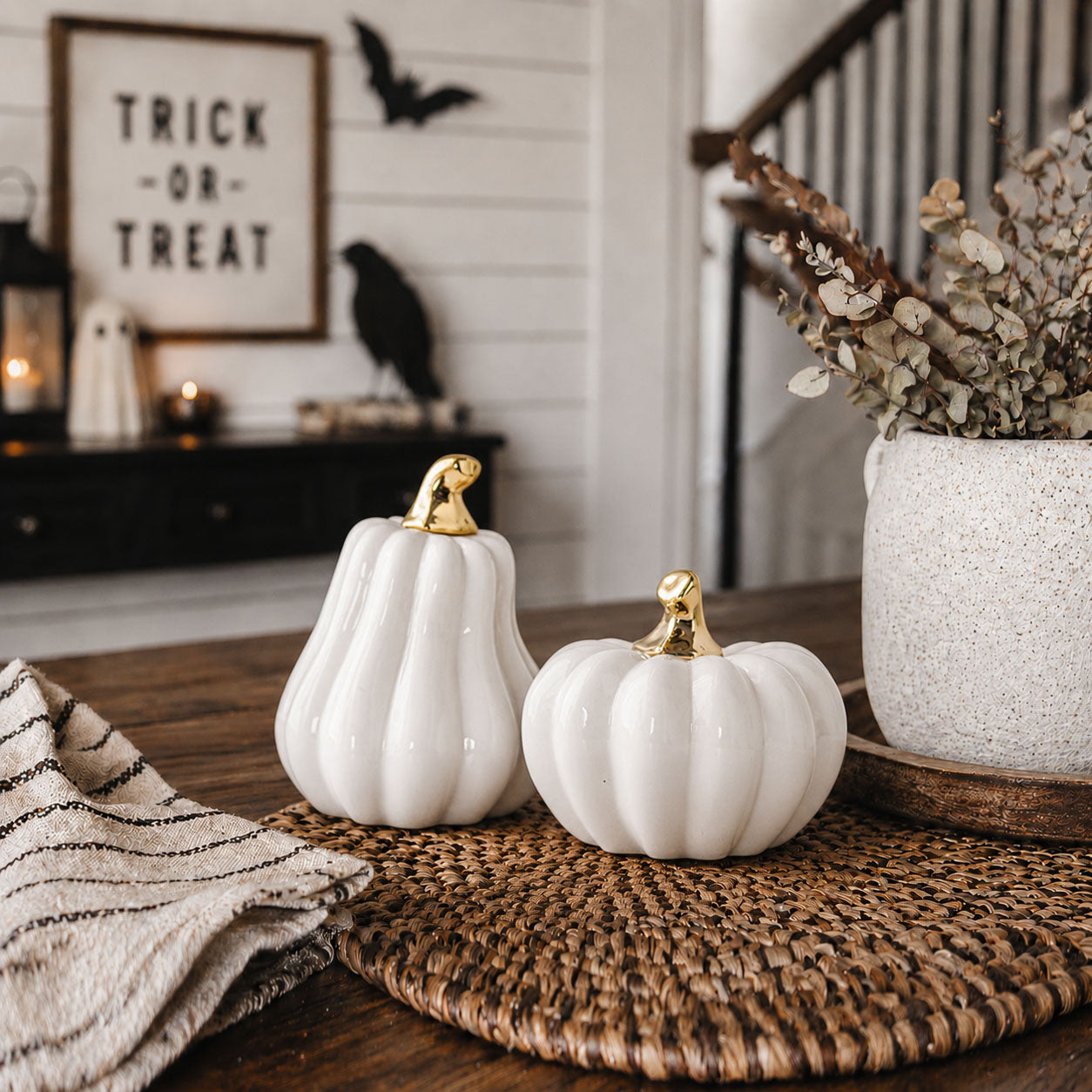White Luxe Ceramic Pumpkin Decor