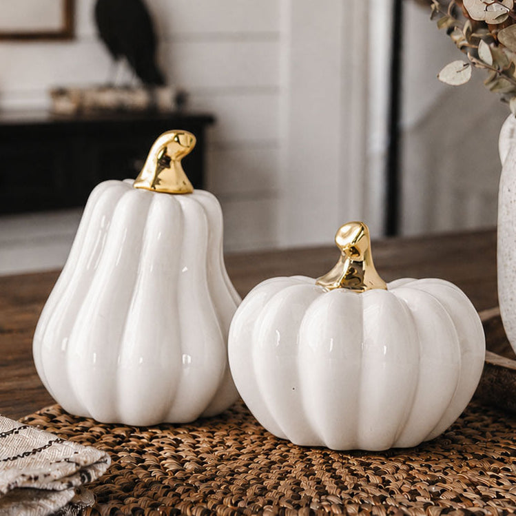 White Luxe Ceramic Pumpkin Decor