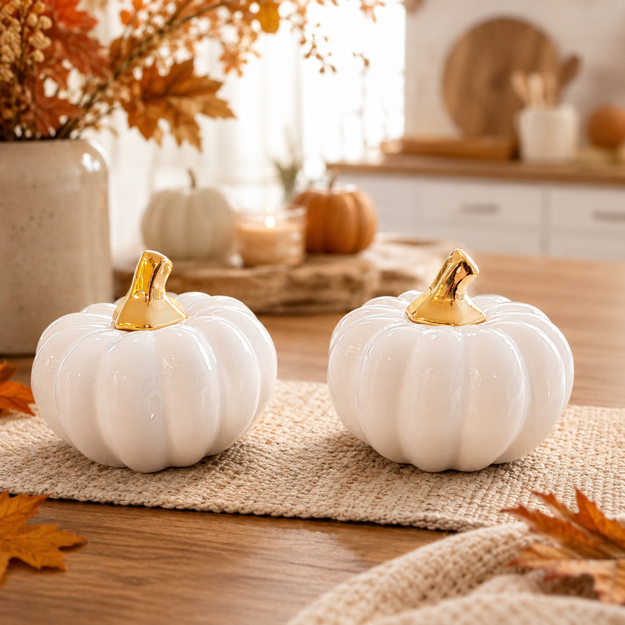 White Luxe Ceramic Pumpkin Decor