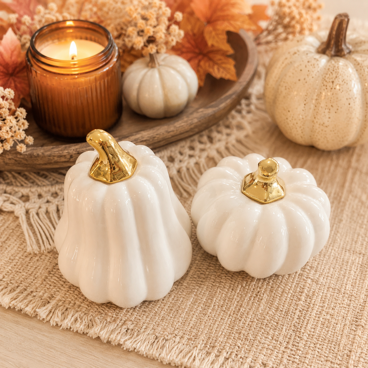 White Luxe Ceramic Pumpkin Decor