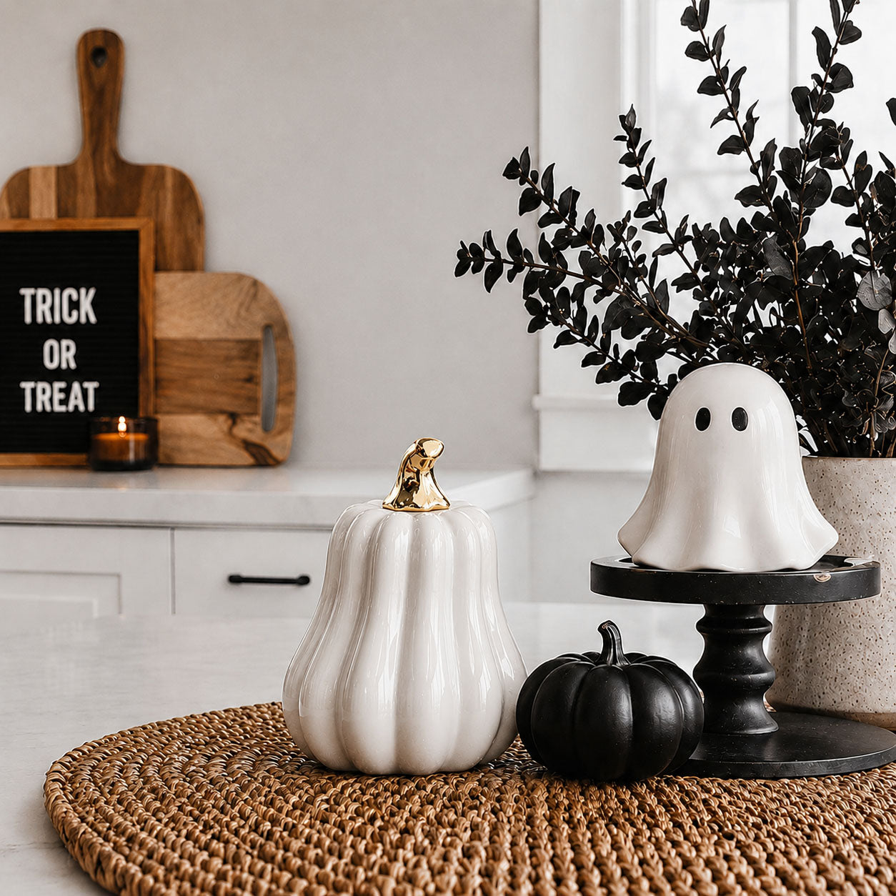 White Luxe Ceramic Pumpkin Decor