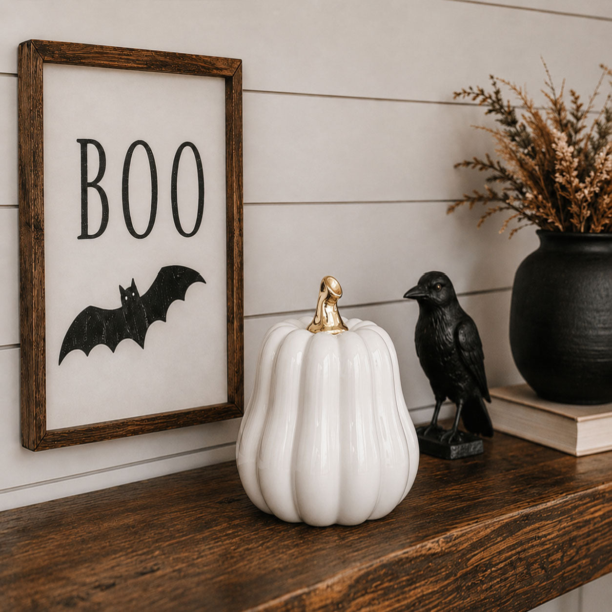 White Luxe Ceramic Pumpkin Decor