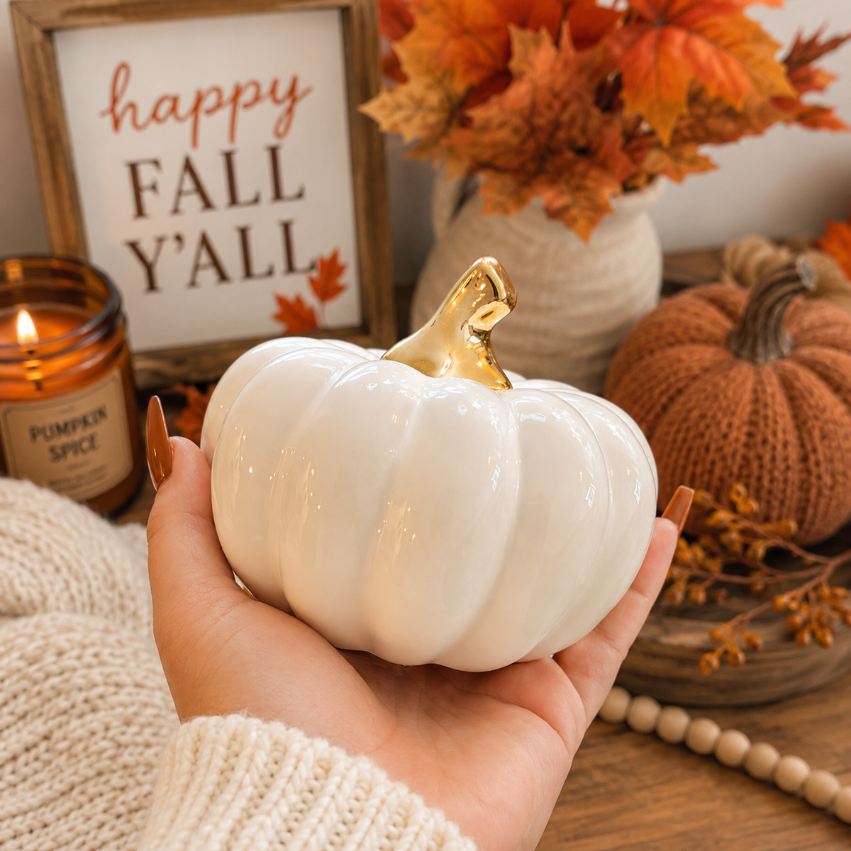 White Luxe Ceramic Pumpkin Decor