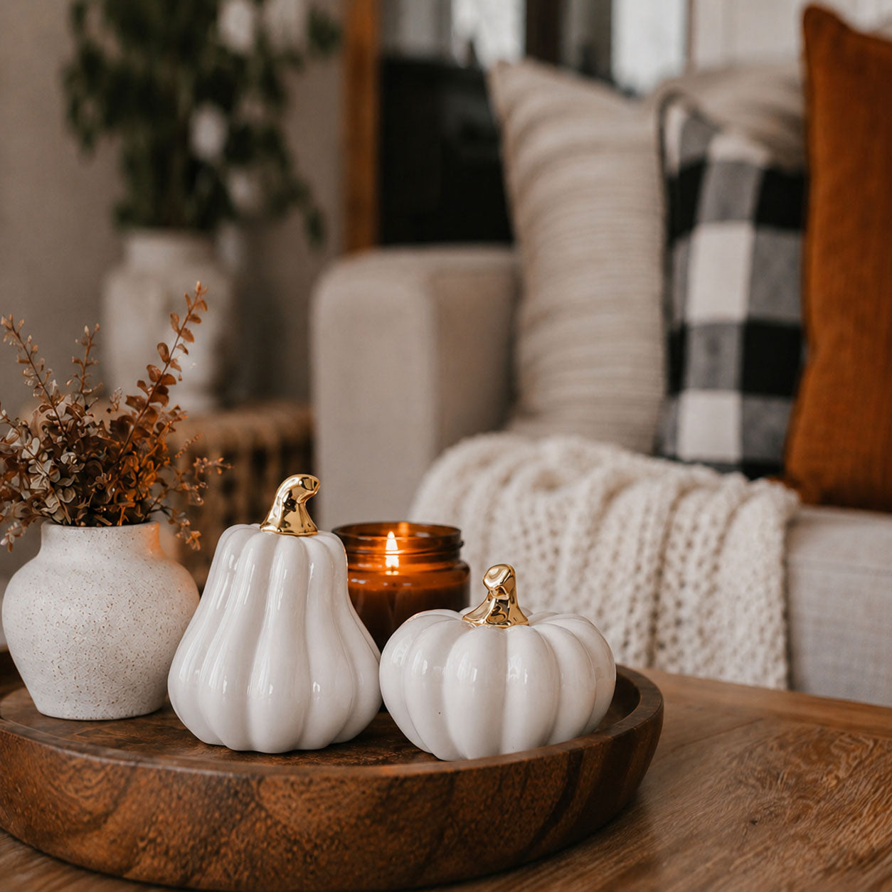 White Luxe Ceramic Pumpkin Decor