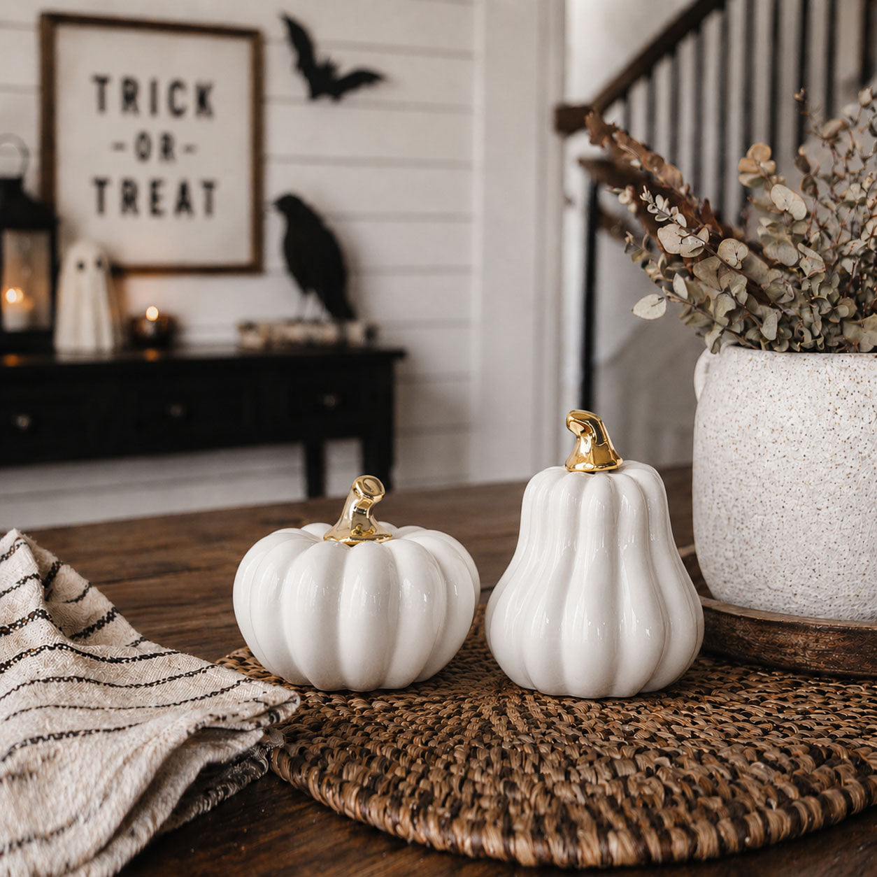 White Luxe Ceramic Pumpkin Decor