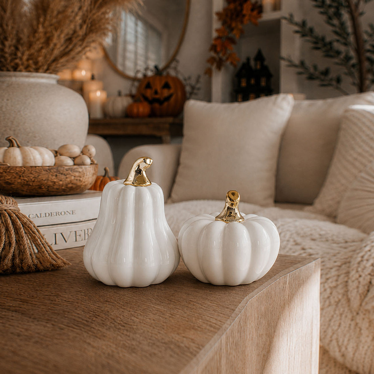 White Luxe Ceramic Pumpkin Decor
